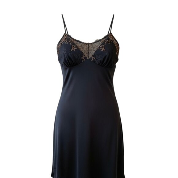 Flora Nikrooz Black Long Nightgown Gown Lace Adjust Strap Sheer Portion Tie sz L - Picture 3 of 16